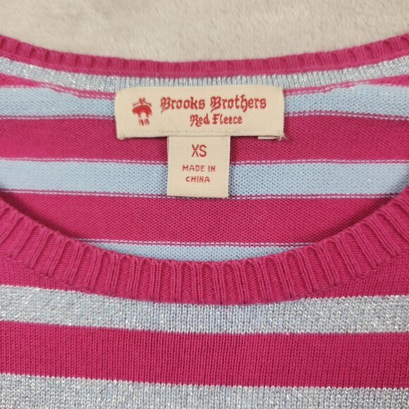 Brooks Brothers Pink and Silver Metallic Striped Womens Sweater Top Size XS - Picture 3 of 9